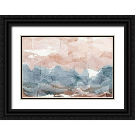 Woods, Maya 32x23 Black Ornate Wood Framed with Double Matting Museum Art Print Titled - Blue and Pink Stroke