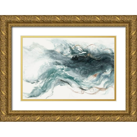 Woods, Maya 32x23 Gold Ornate Wood Framed with Double Matting Museum Art Print Titled - Teal Haze