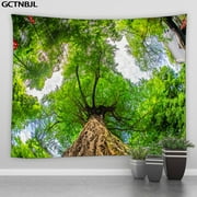 Woods View Tapestry Wall Hanging Green Forest Polyester Blanket Psychedelic Hippie Boho Style Living Room Decor wall Tapestry