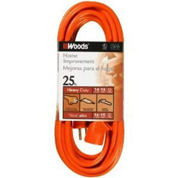 Outdoor Round Vinyl Extension Cord, 25 ft, Orange
