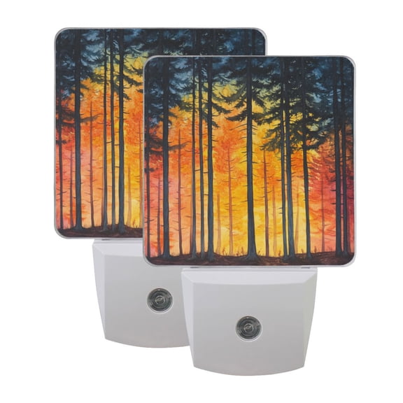 Woods and Sunset Watercolor LED Night Light with Smart Sensor Plug Into Wall Dusk to Dawn 2 packs
