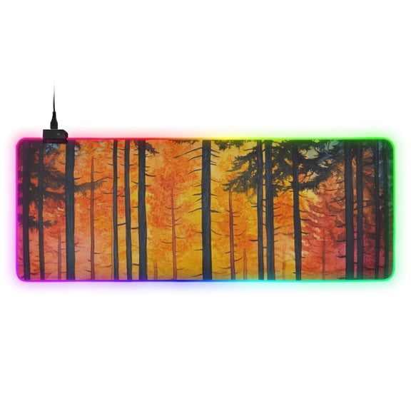 Woods and Sunset Watercolor RGB Gaming Mouse Pad Large Keyboard Mat Rubber Base 13 Light Modes
