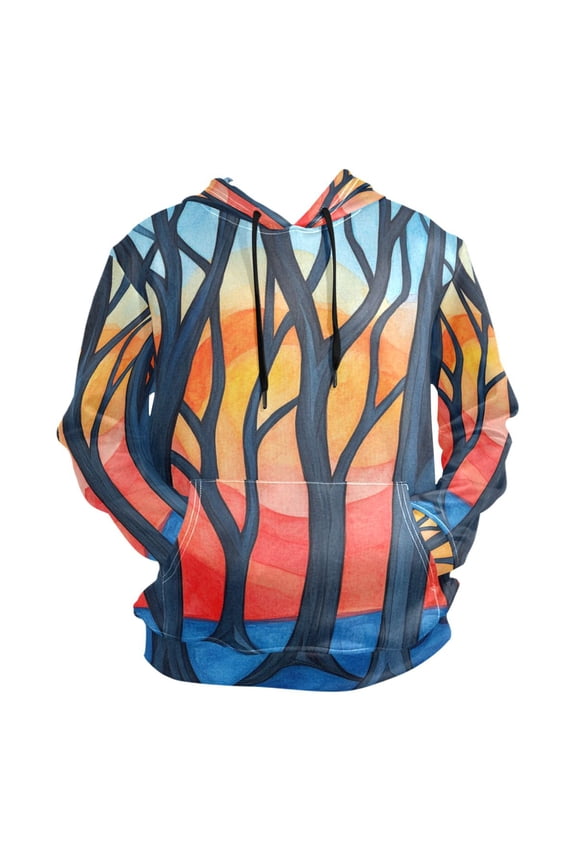 Woods with Brightly Colored Sunsets Men’s Hoodies Sweatshirt Fleece Jackets Long Sleeve Sweatshirts
