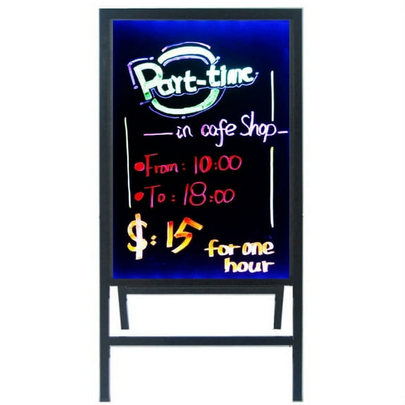 Woodsam LED Message Writing Board(28"x20"), Clear Glass Flashing Menu Sign Board, Remote Controlled Multiple Colors & Flash Modes with Stand