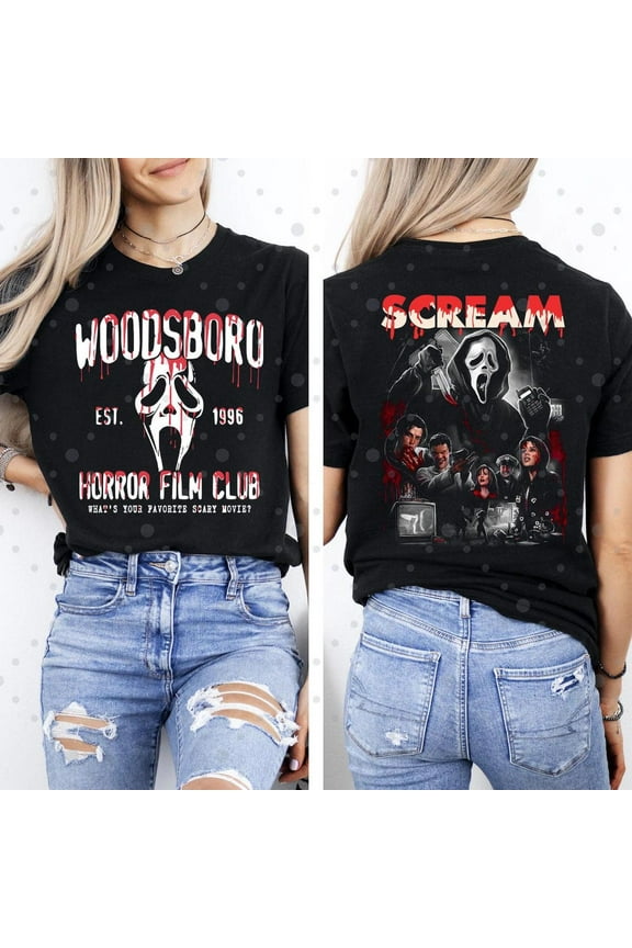 Woodsboro Horror Film Club Shirt, Ghostface Shirt, Scary Halloween, Woodsboro Scream Shirt,Black Color,Size XL