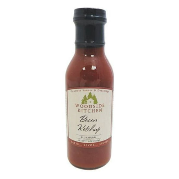 Woodside Kitchen All-Natural Ketchup, Bacon Flavor, 15 oz Glass Bottle