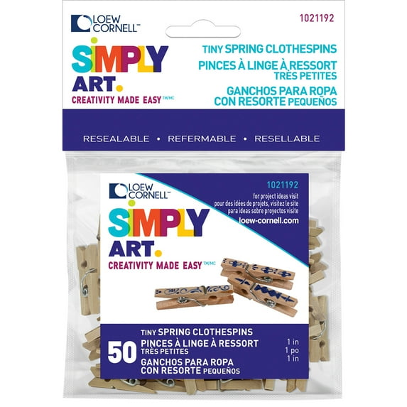 Woodsies Tiny Spring Clothespins-Natural 1" 50/Pkg, Pk 6, Loew-Cornell