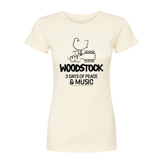 Woodstock - 3 Days of Peace & Music - Outline Drawing - Juniors Fitted Graphic T-Shirt