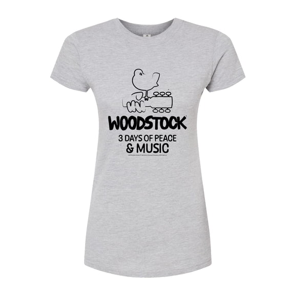 Woodstock - 3 Days of Peace & Music - Outline Drawing - Juniors Fitted Graphic T-Shirt