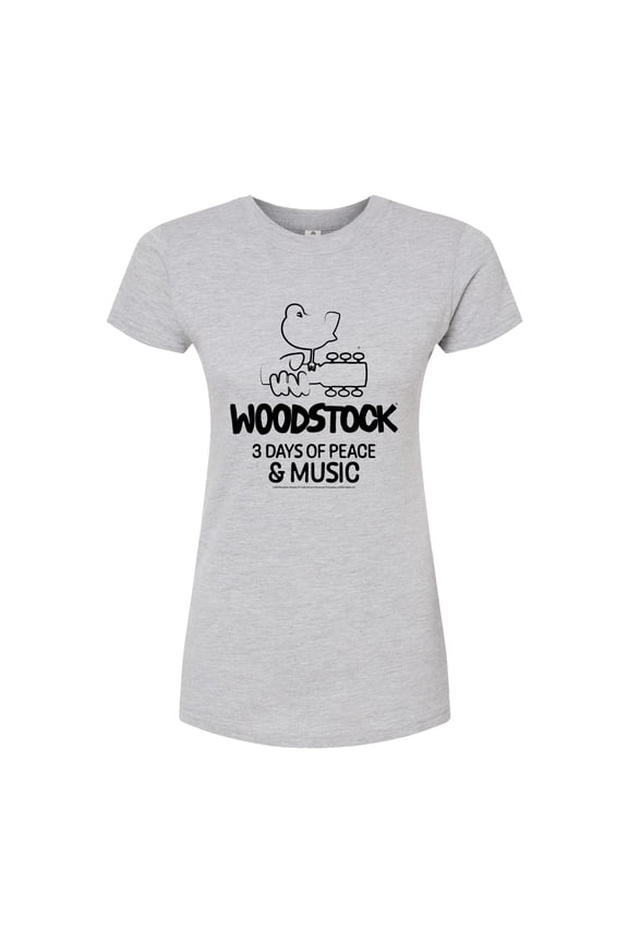Woodstock - 3 Days of Peace & Music - Outline Drawing - Juniors Fitted Graphic T-Shirt