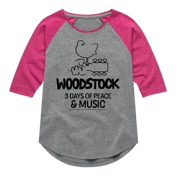 Woodstock - 3 Days of Peace & Music - Outline Drawing - Toddler & Youth Girls Raglan Graphic T-Shirt