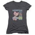 thumbnail image 1 of Woodstock 50 Years Dove-Junior Women's T-Shirt V-Neck T-Shirt Charcoal, 1 of 1