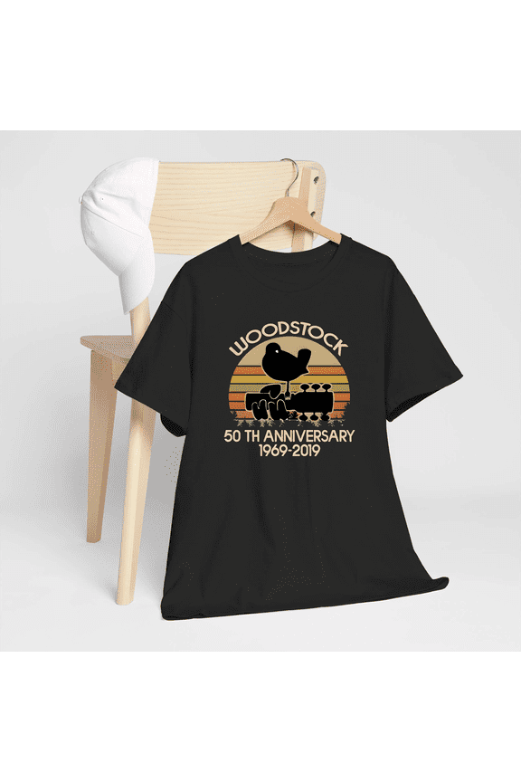 Woodstock 50Th Anniversary 1969-2019 Music Vintage T-shirt Men Black Cotton Tee-TH66869