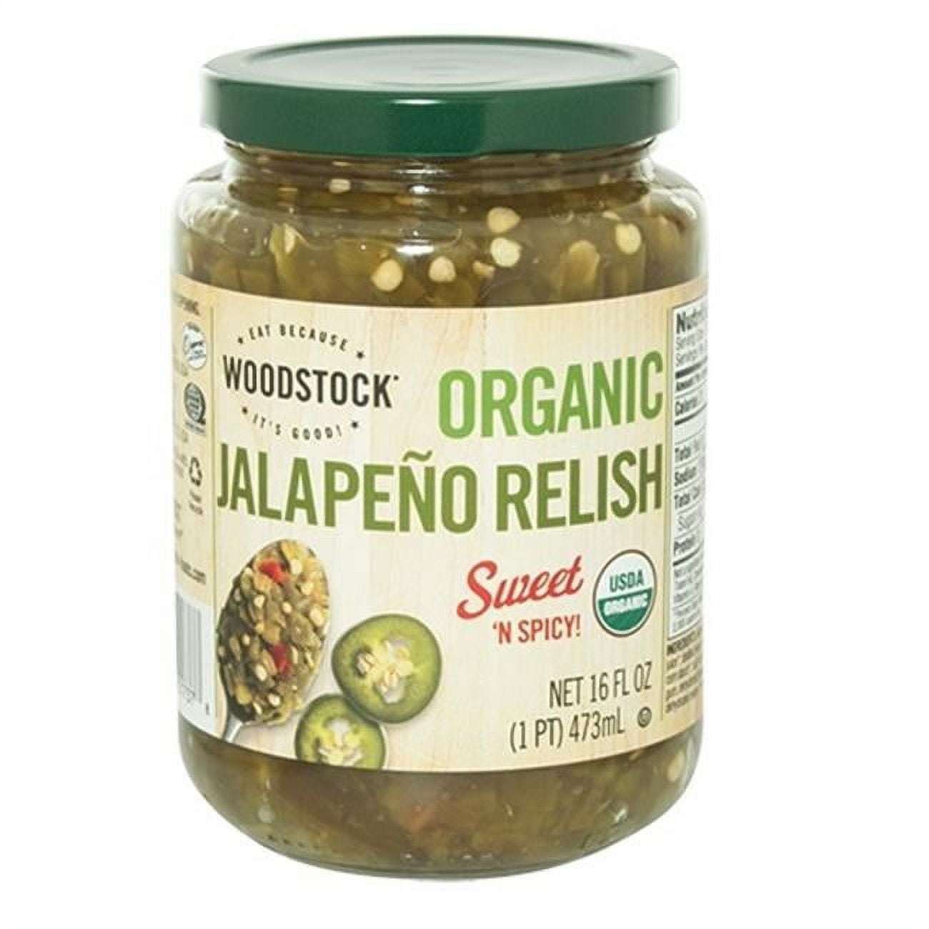 Woodstock 6 x 16 oz Organic Relish Jalapeno