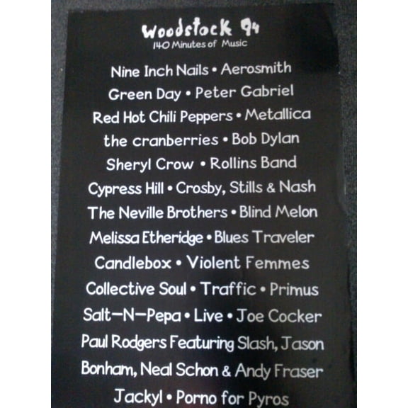 Woodstock 94 List of Bands Poster