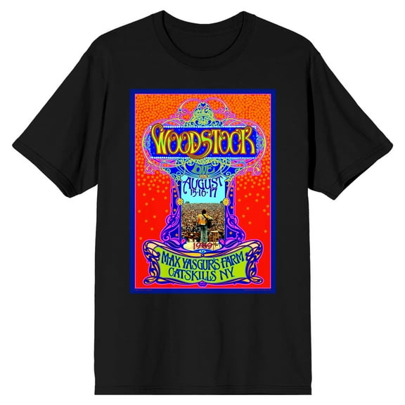 Woodstock August 15-17 Max Yasgurs Farm Men's Black Short Sleeve Crew Neck Tee-XXL