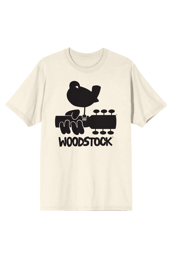 Woodstock Bird On Guitar Crew Neck Short Sleeve Natural Men's T-shirt
-Medium