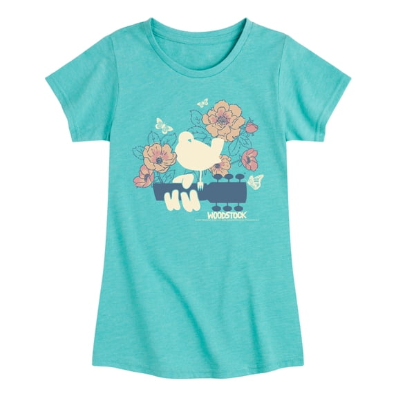 Woodstock - Botanical Guitar Girls' Fitted Short Sleeve Graphic T-Shirt
