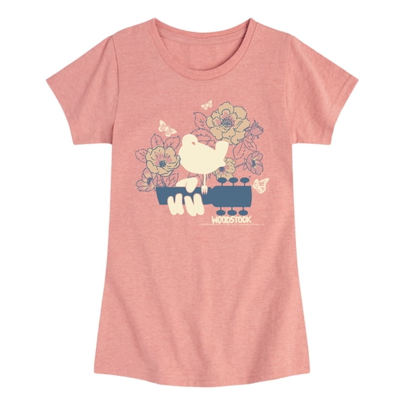 Woodstock - Botanical Guitar Girls' Fitted Short Sleeve Graphic T-Shirt