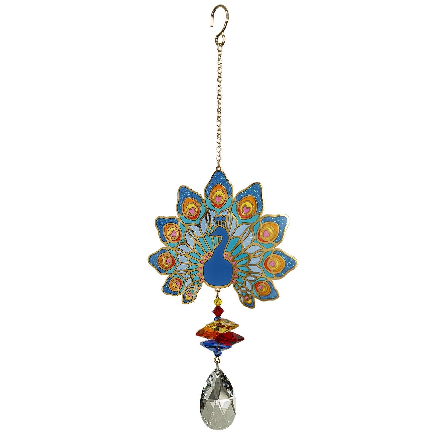 Multicolored Stained Glass Peacock Crystal Wind Chime