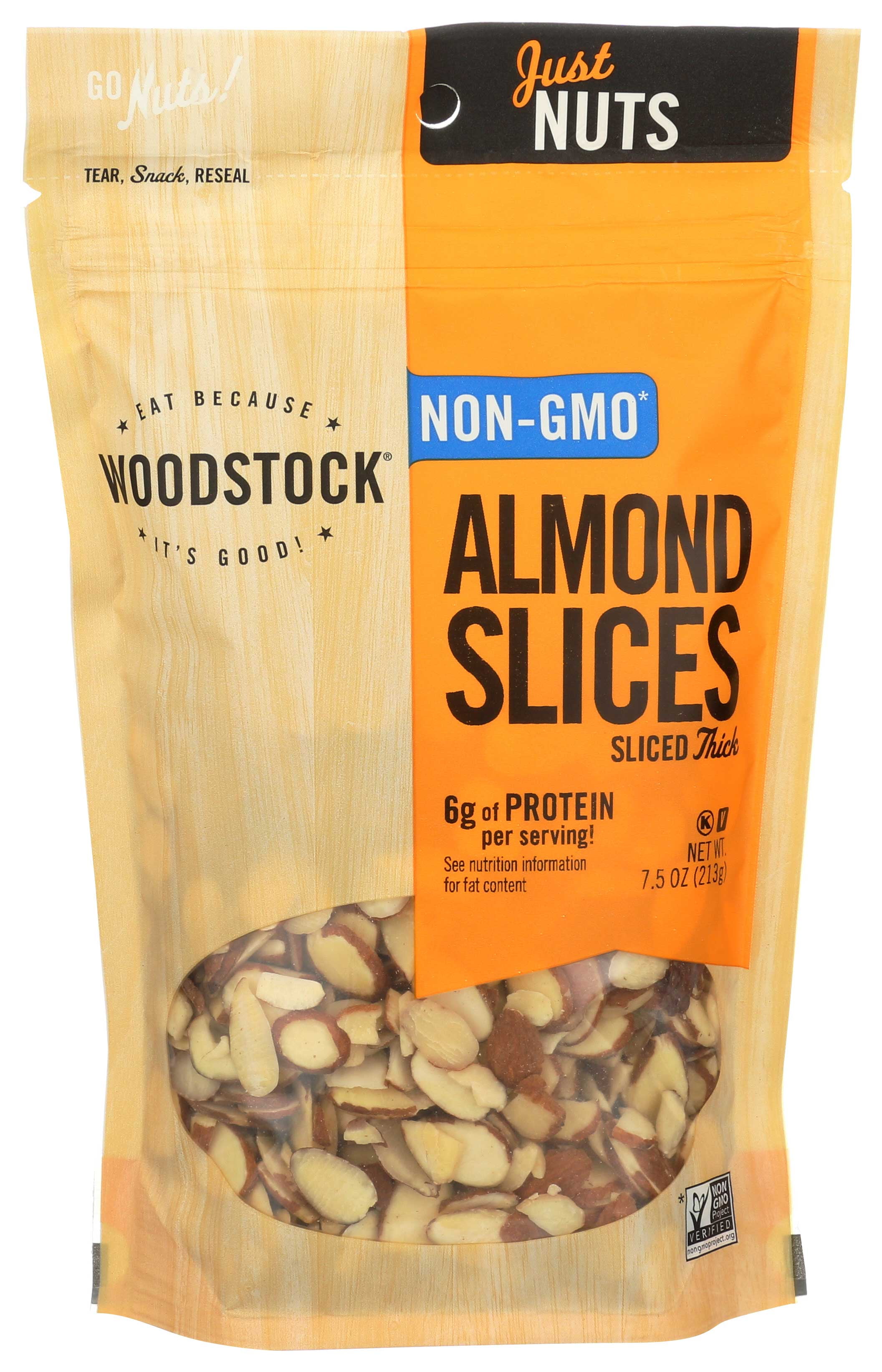 Woodstock Farms All Natural Thick Raw Almond Slice, 7.5 Ounce -- 8 per case.
