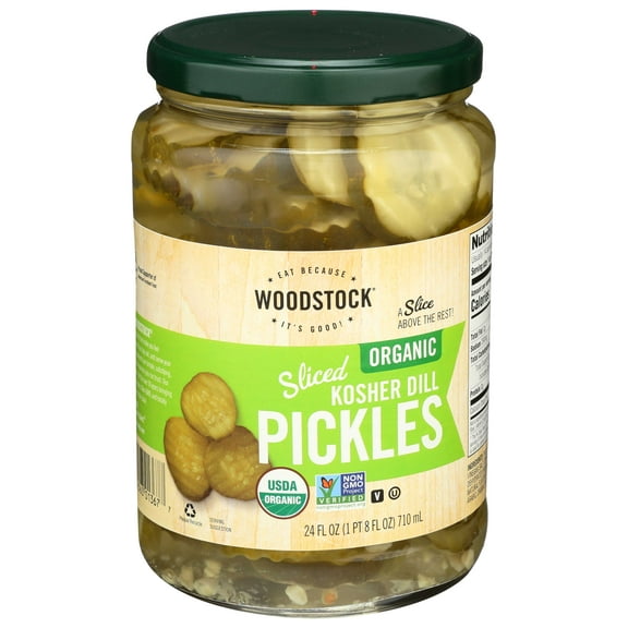 Woodstock Farms Organic Sliced Dill Pickle, 24 Ounce -- 6 per case.