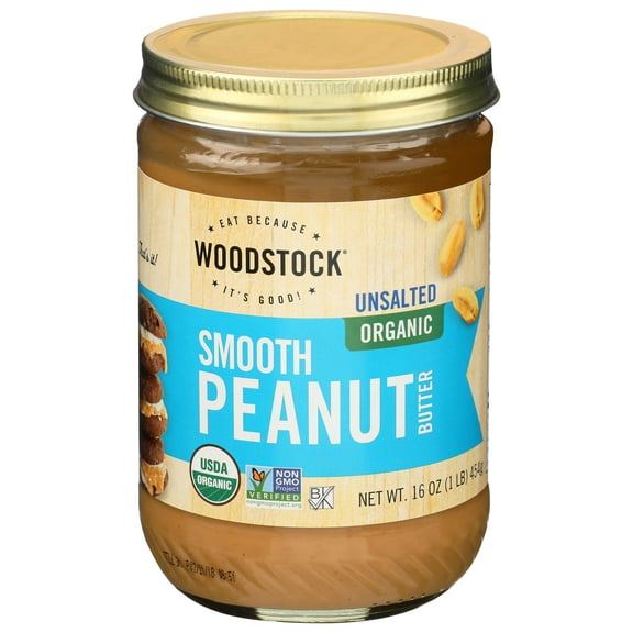 Woodstock Farms Organic Smooth Peanut Butter - No Salt, 16 Ounce -- 12 per case.