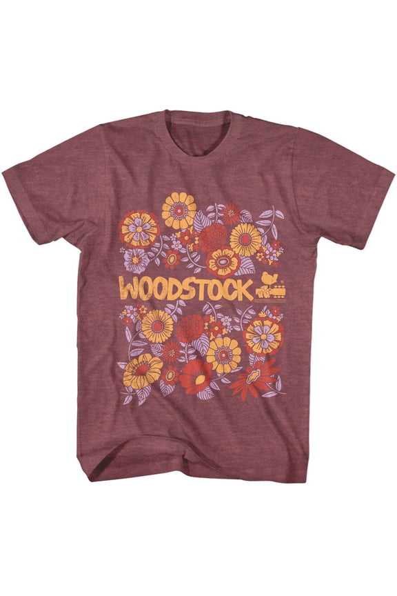 Woodstock Floral Vintage Maroon Heather T-Shirt