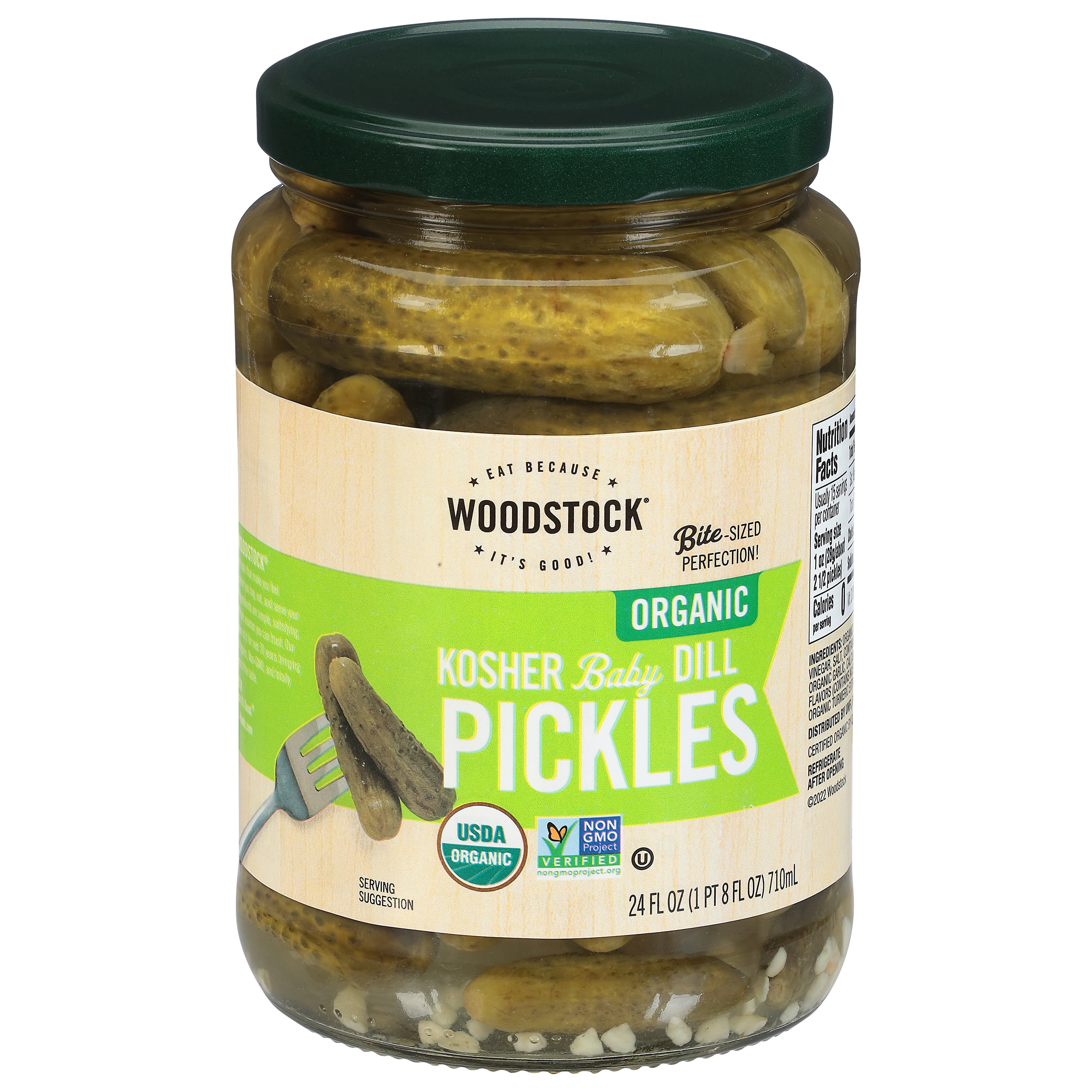 Woodstock Foods Organic Kosher Baby Dill Pickles, 24 oz Jar, Serving