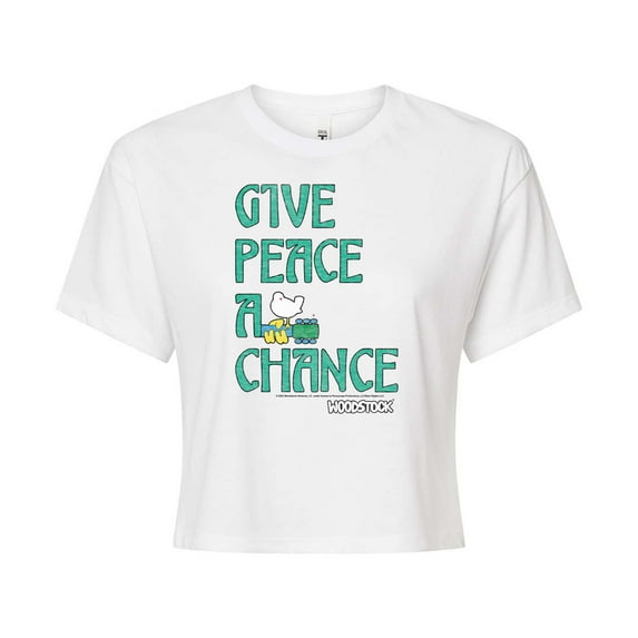 Woodstock - Give Peace A Chance - Juniors Cropped Cotton Blend T-Shirt