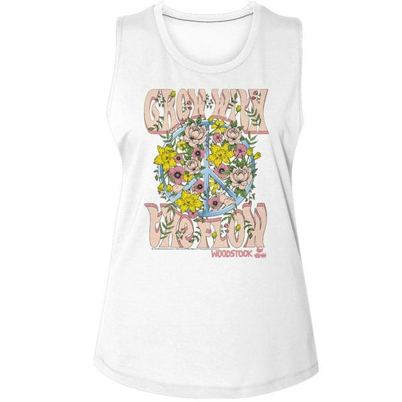 Woodstock Grow With The Flow White Women's Muscle Tank Top