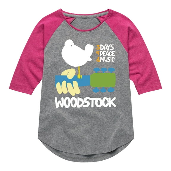 Woodstock - Guitar - 3 Days of Peace & Music - Toddler & Youth Girls Raglan Graphic T-Shirt