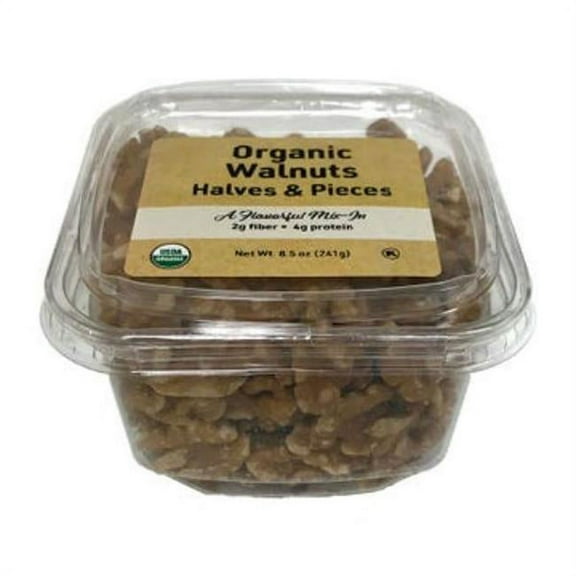 Woodstock HG2617488 8.5 oz Organic Walnuts Halves & Pieces Tub - Case of 12