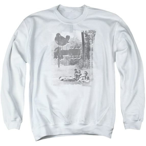 Woodstock Hippies In A Field Adult Crewneck Sweatshirt White