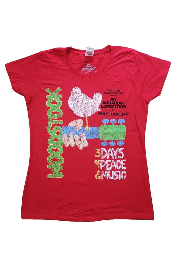 Woodstock Ladies T-Shirt: Vintage Classic Poster (Large)