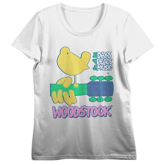 Woodstock Logo Women's White Tee with Short Sleeves and Crew Neck-XL