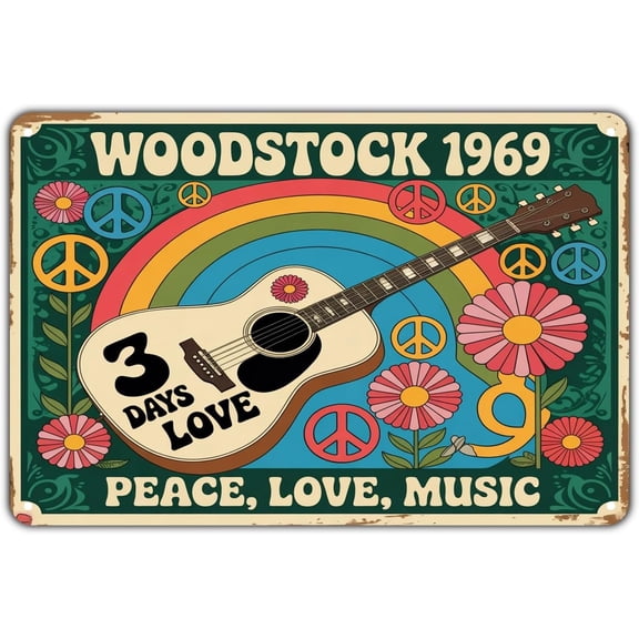 Woodstock Music Festival Print Aesthetic Kitchen Tin Sign 12 x 8 Inch Vintage Wall Decor