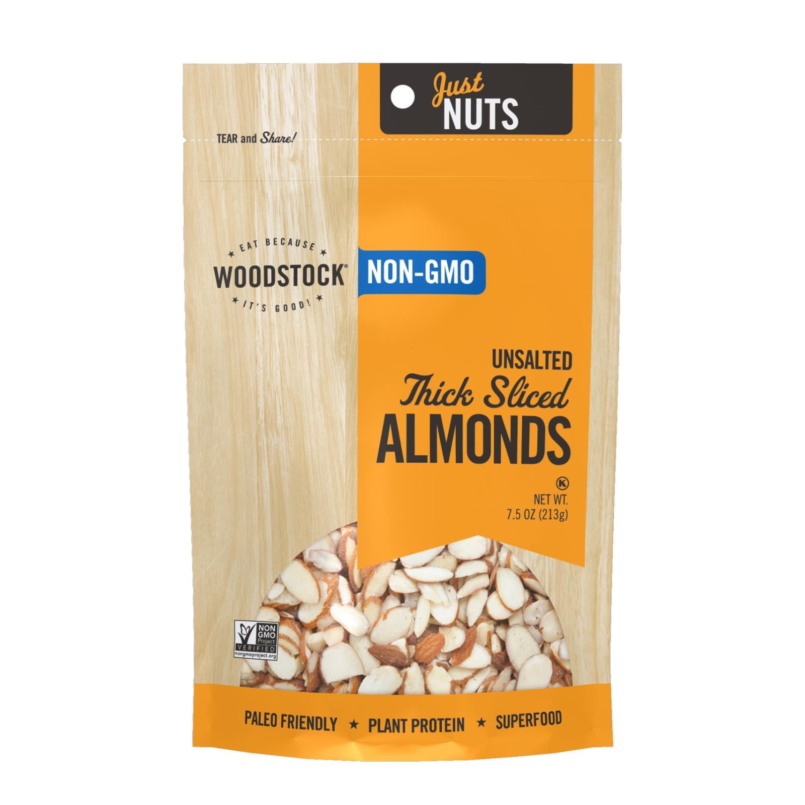 Nonp Inshell Almonds Woodstock Non-GMO Thick Sliced Almonds, Unsalted - Case of 8 - 7.5 OZ ...