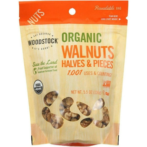 Woodstock Nuts - Organic - Walnuts - Halves and Pieces - 5.5 oz - case of 8
