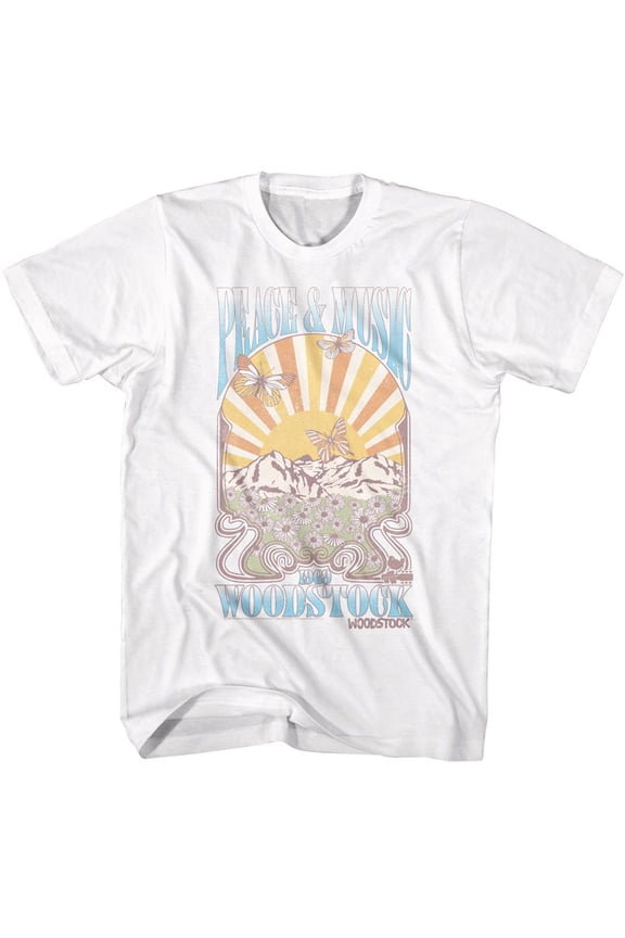 Woodstock Peace And Music Landscape White Adult T-Shirt M