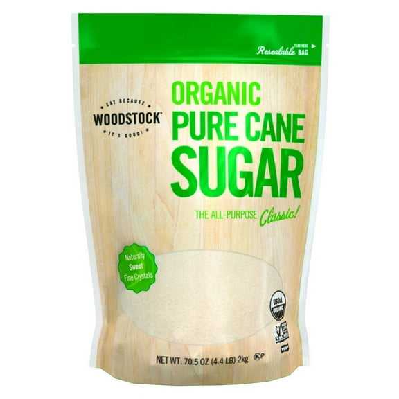 Woodstock Sugar, Organic, Pure Cane, Granulated, 4.40-Pound (Pack of 5)