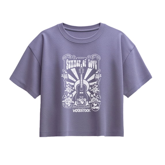 Woodstock - Summer Of Love Girls' Short Sleeve Boxy Graphic T-Shirt