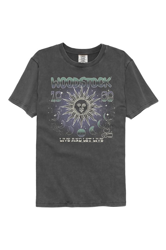 Woodstock Sun And Moon Phases Comfort Color Pepper Adult T-Shirt L
