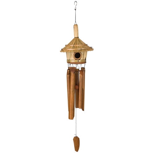 Woodstock Wind Chimes Asli Arts Collection, Thatched Roof Birdhouse Bamboo Chime, 32''  Wind Chime C707