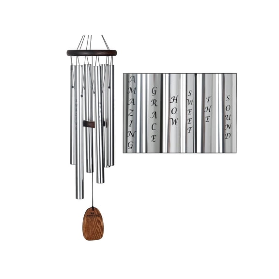 Woodstock Amazing Grace Wind Chime 25 Inch Silver Aluminum 6 Tubes