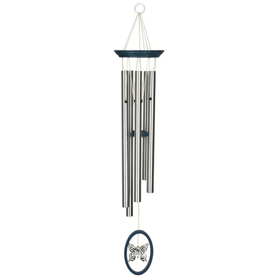 Woodstock Wind Chimes Signature Collection, Wind Fantasy Chime, 24'' Butterfly Silver Wind Chime WFCB