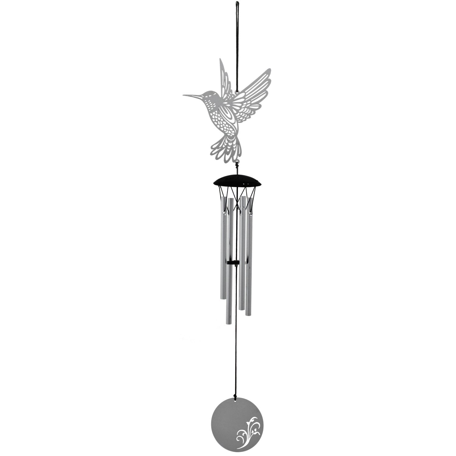 Silver Hummingbird Metal Wind Chime with Filigree Design