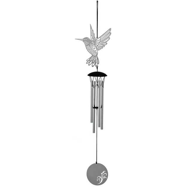 Woodstock Wind Chimes Signature Collection, Woodstock Flourish Chime, 18'' Hummingbird Silver Wind Chime FLHU