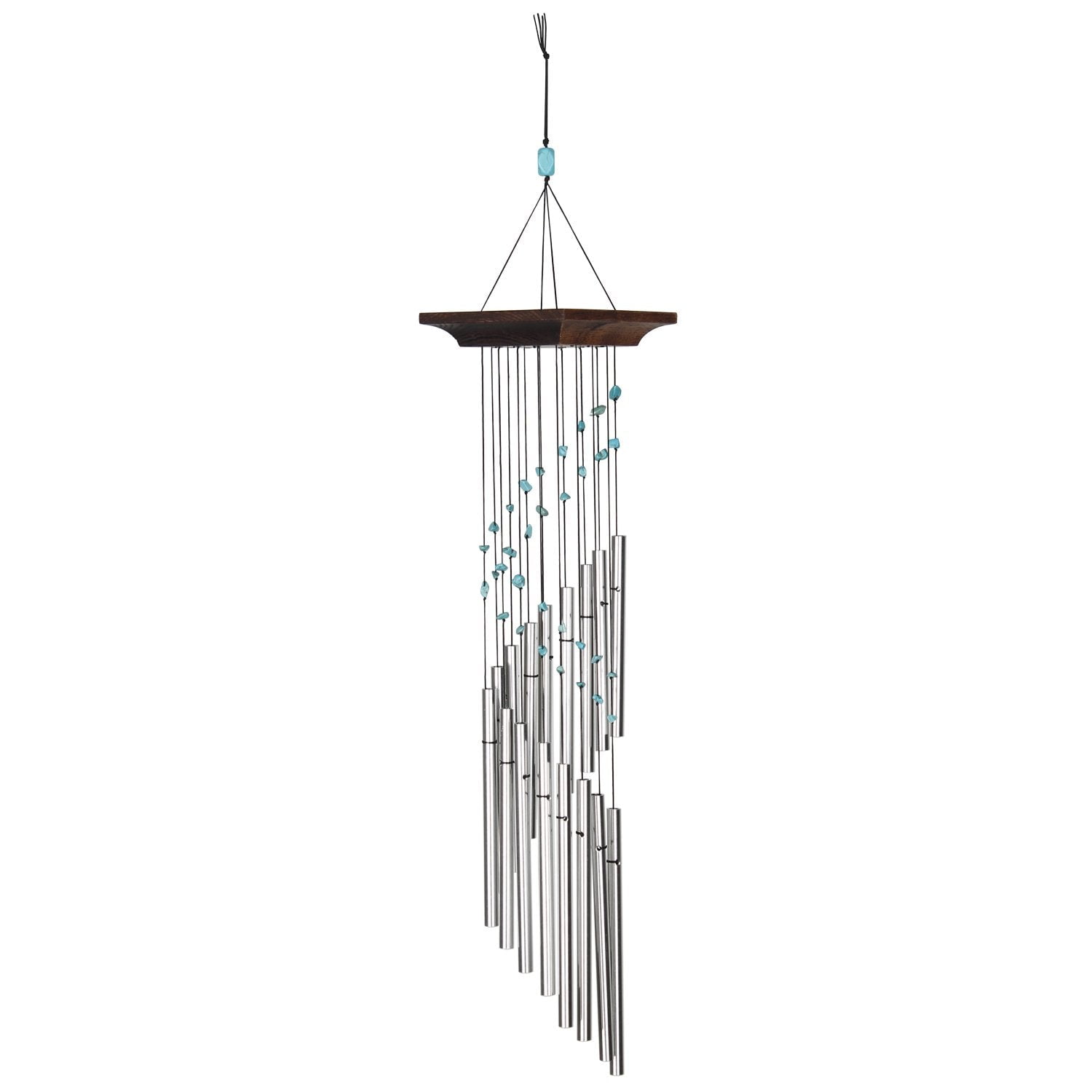 Turquoise and Silver Mystic Spiral Wind Chime with Teak Wood