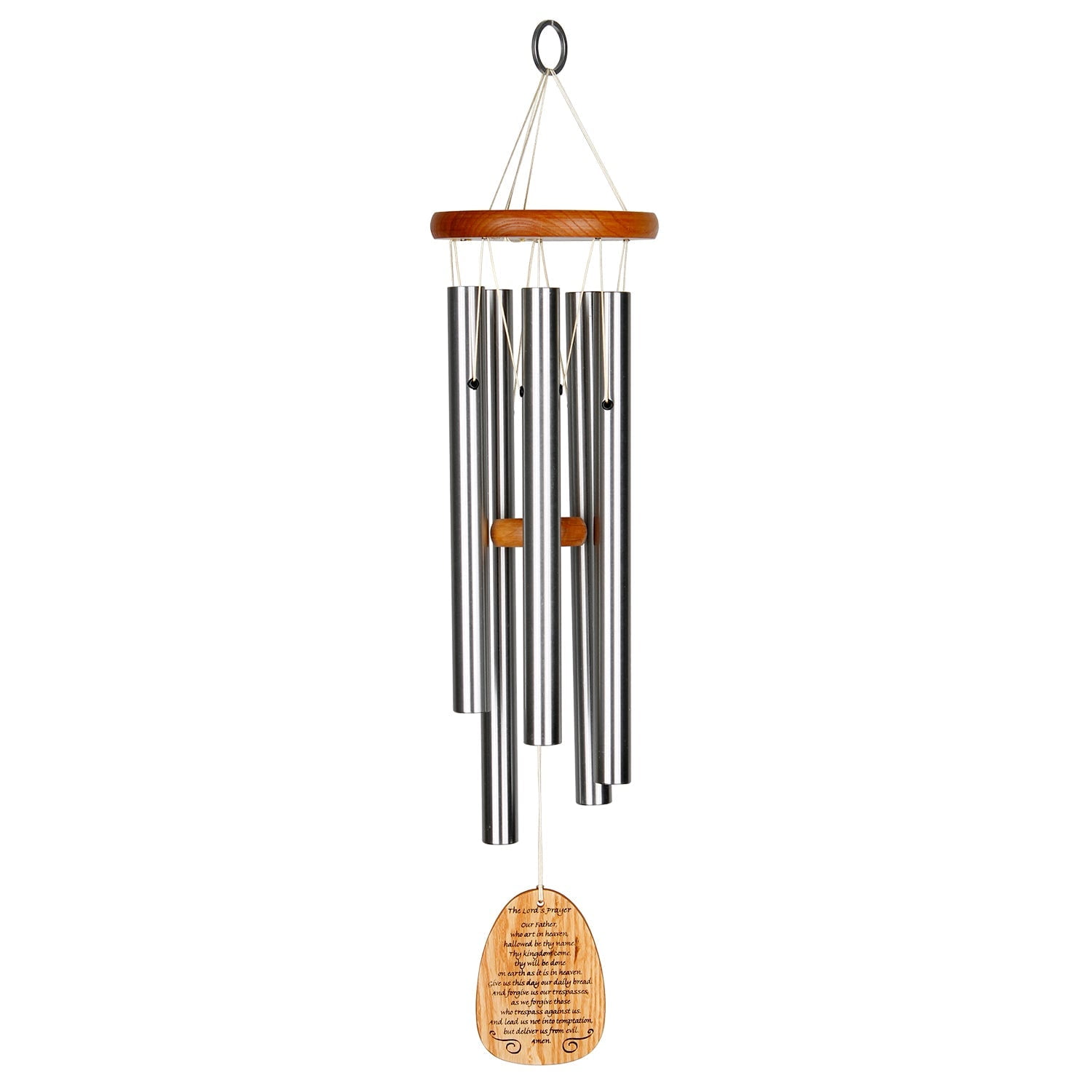 Cherry Finish Ash Wood and Silver Aluminum Inspirational Wind Chime
